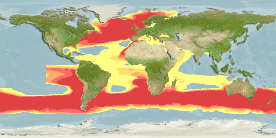 Aquamaps - Computer Generated Native Distribution Map for Lamna nasus